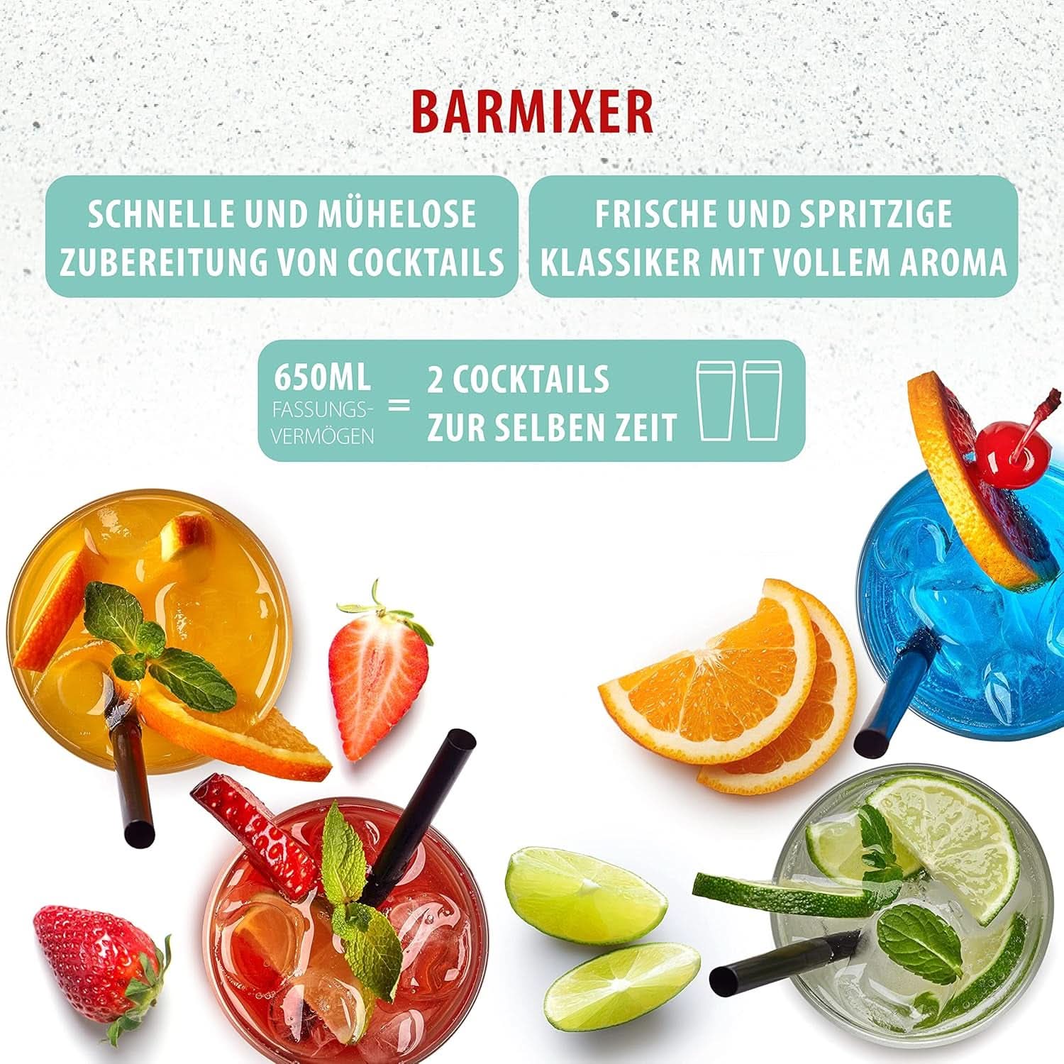 Clatronic® Barmixer U. Milchaufschäumer | Macchina per frullati | Contenitore in acciaio inox da 650 ml | Praktischer Becherhalter | Miscelatore | 2 Geschwindigkeitsstufen | Motore Kraftvoller da 65 Watt | Chromdesgin | BM 3472 Cucina Naty Shop