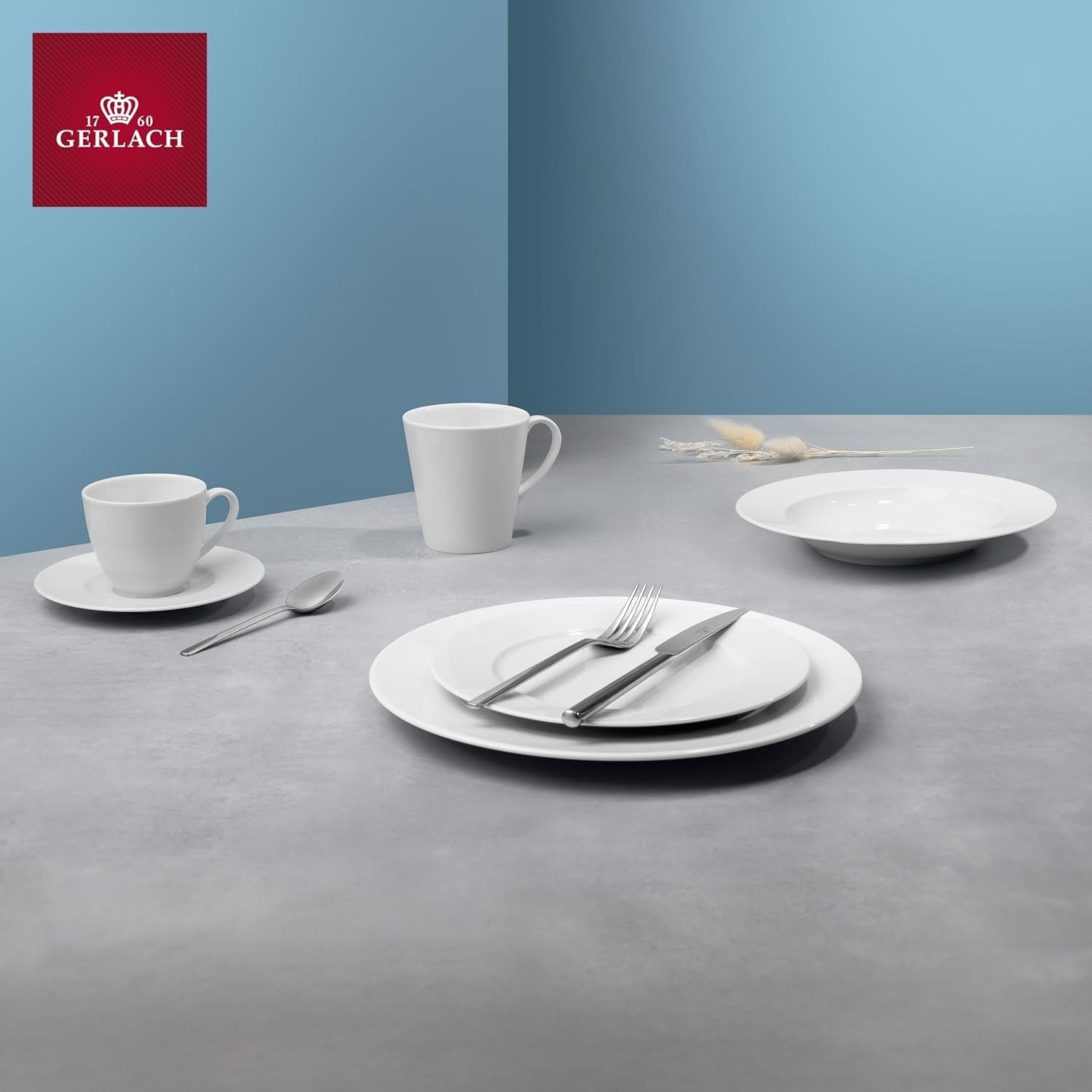 Servizio tavola Gerlach 1760 - 18 pezzi - Servizio tavola per 6 persone - Servizio piatti - Porcellana moderna, bianco