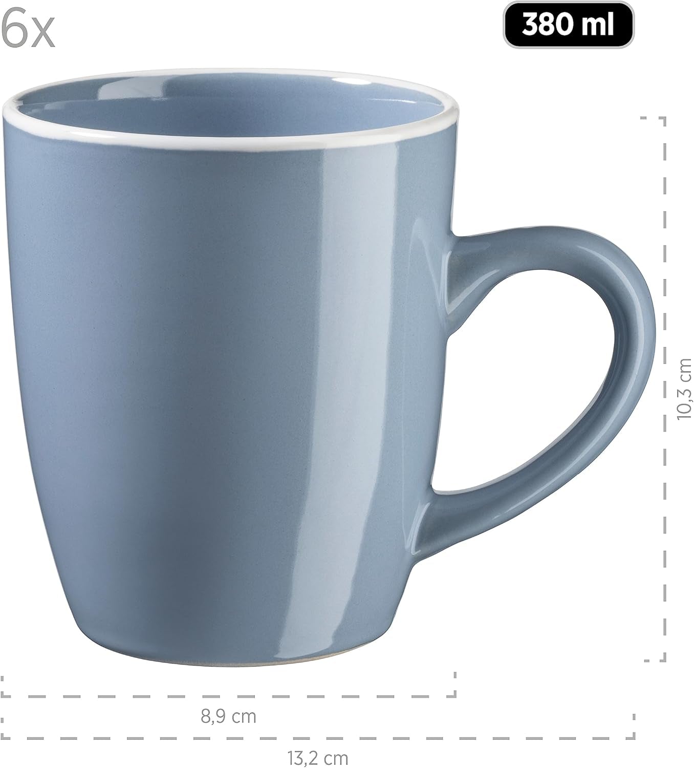 MÄSER 931844 Set di stoviglie moderne serie Elissa per 6, blu con bordo bianco, set combinato da 24 pezzi, ceramica