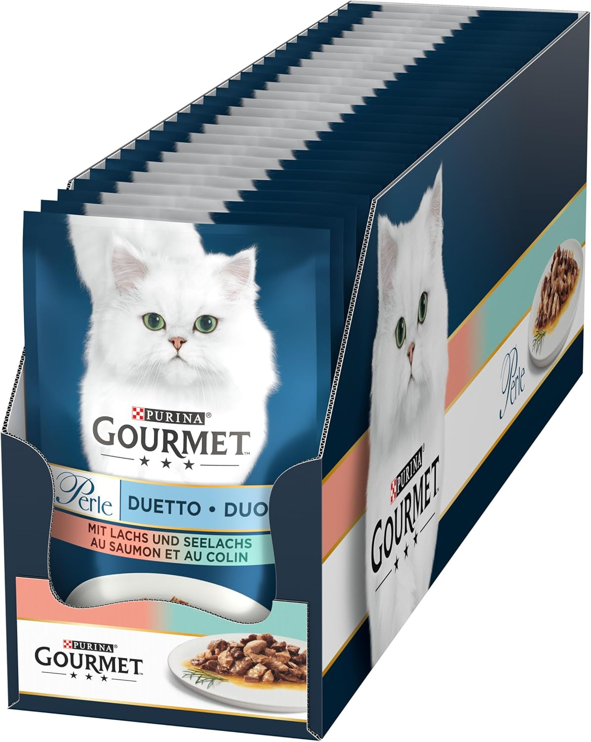 Gourmet Perle Duetto Salmone E Merluzzo Giallo Cibo Umido Per Gatti Confezione Da 26 (26 X 85 G)
