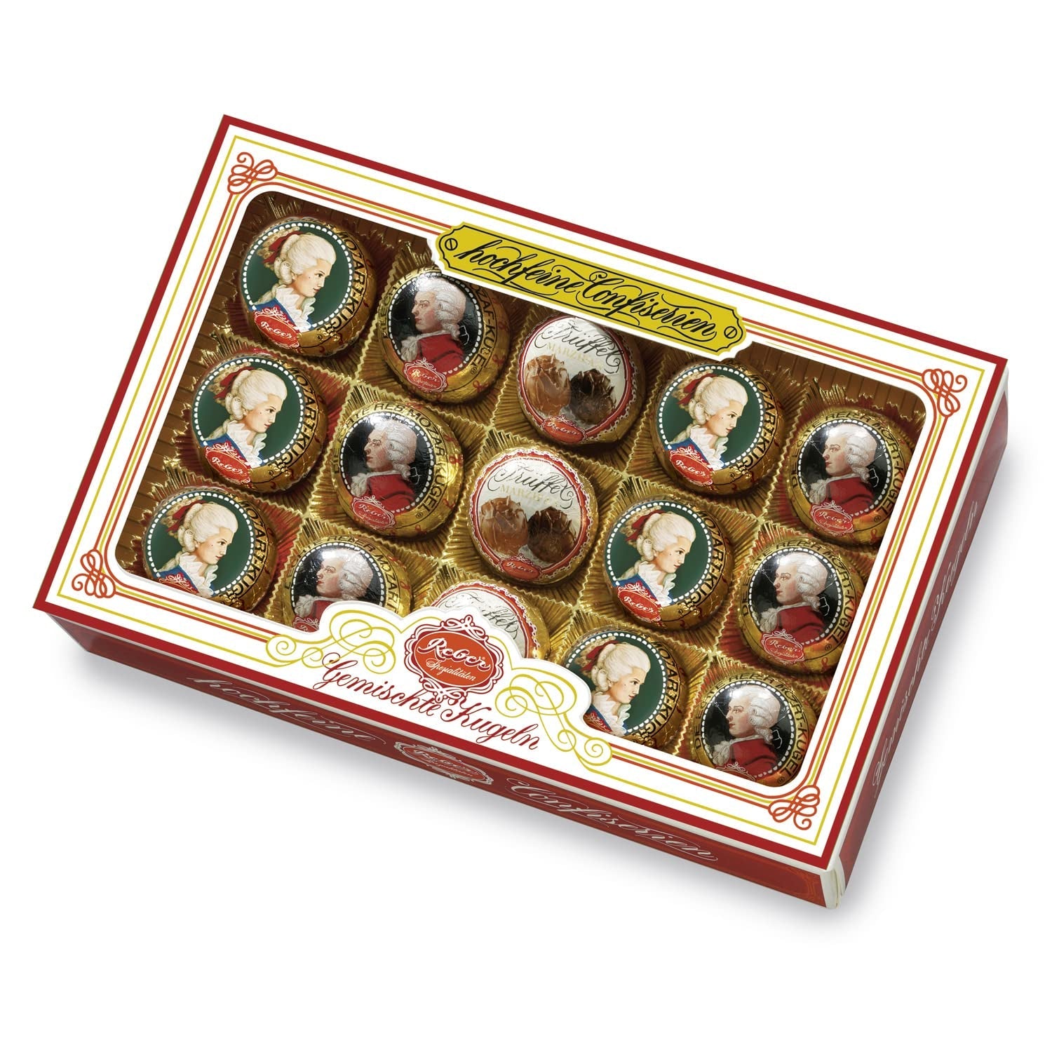 Reber Mozart palline al cioccolato fondente, confezione da 6 con marzapane e torrone, vegan - 1 x 120 g