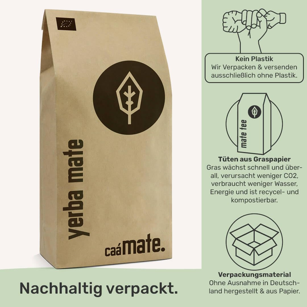 Tè Yerba Mate BIO 1 kg ● Originale ● Maturo ● Non tostato ● Essiccato all'aria ● Senza fumo ● Senza plastica ● Commercio equo e solidale ● Tè mate da foglie di mate, pezzi di mate e polvere di foglie di mate ● DE-ÖKO-006
