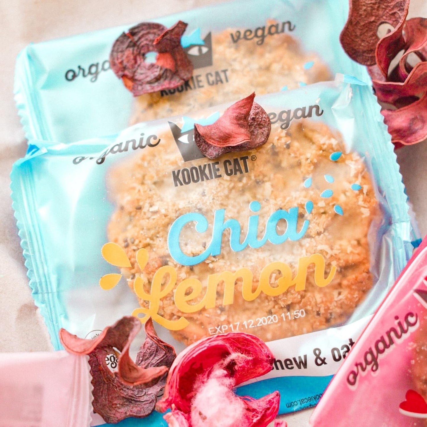 Chia e limone - Biscotti vegani confezionati singolarmente, senza glutine, senza soia, biologici, anacardi e avena - Confezione multipla da 12 x 50 g