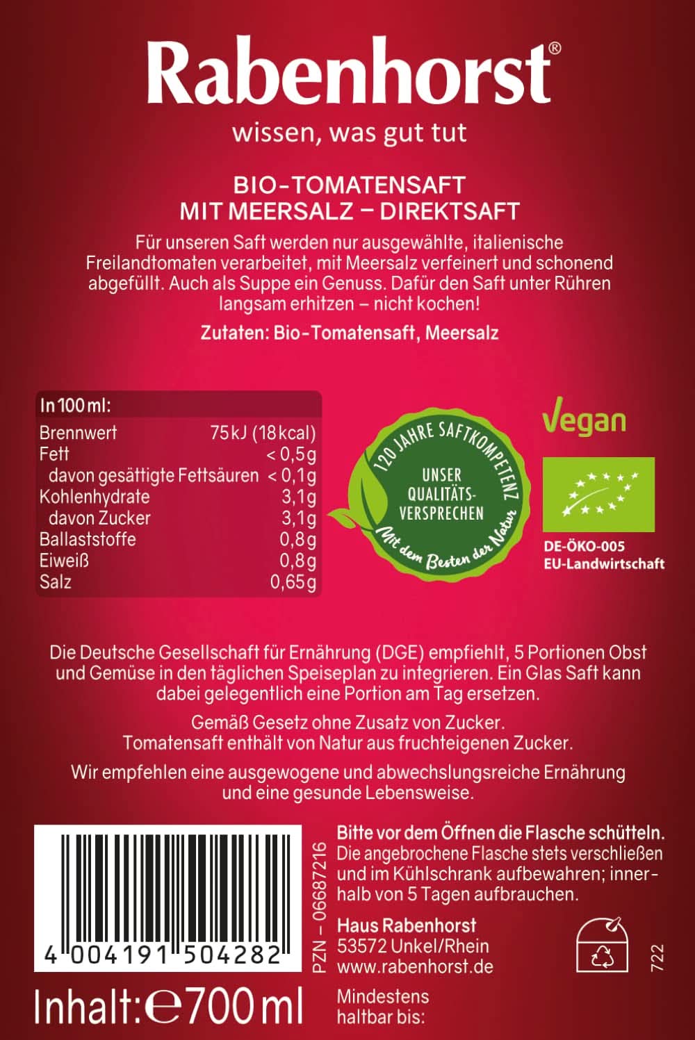 Confezione Da 6 Pomodori Bio Rabenhorst (6 X 700ml) Naty Shop