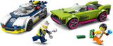 Inseguimento in auto LEGO City con auto della polizia e muscle car, trenino con 2 auto da corsa, regalo della polizia per bambini, ragazzi e ragazze dai 6 anni, set con poliziotto e minifigure Ganovin 60415 Set da costruzione Besuche den LEGO-Store