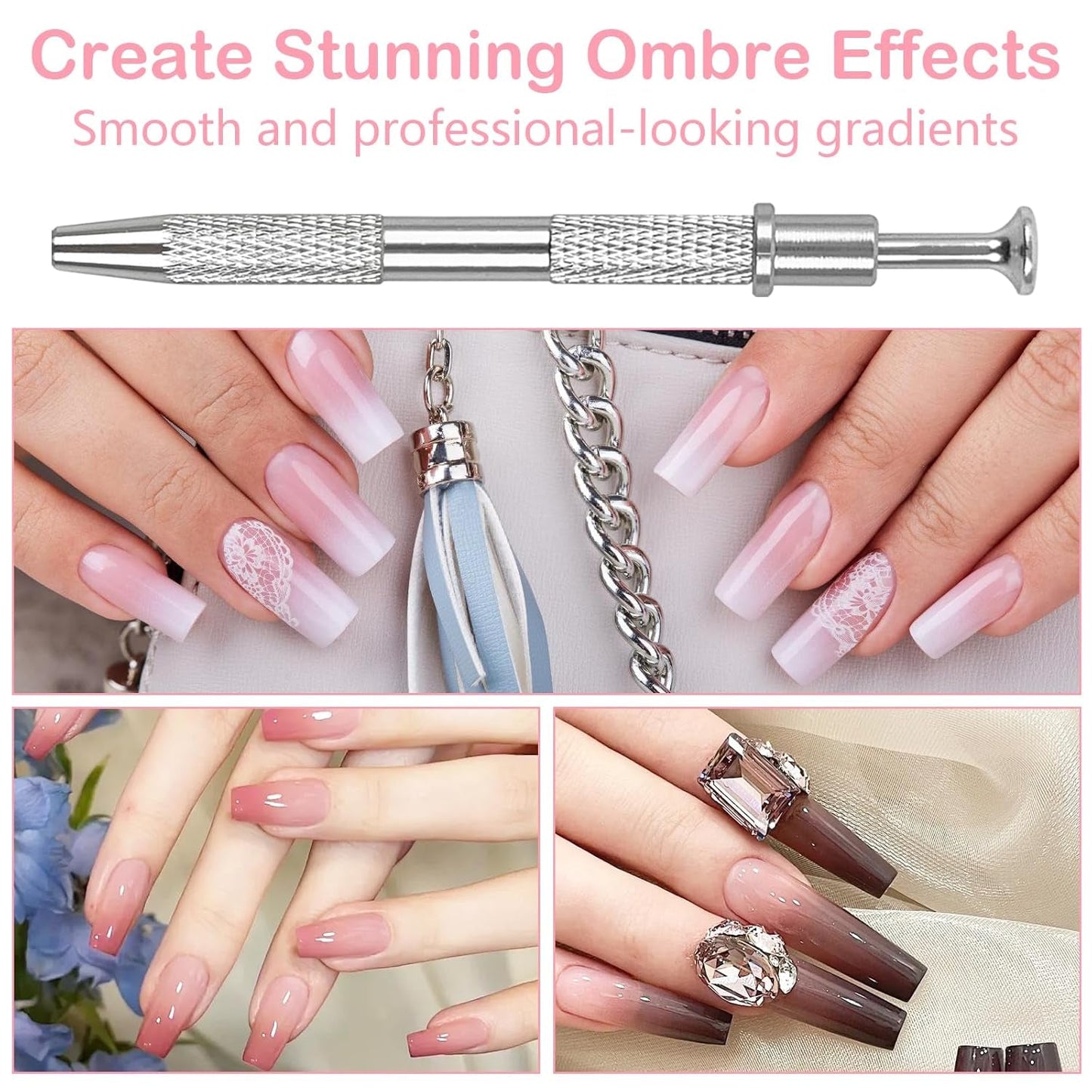 100 pezzi Latexfree Nailart Schwämme, Ombre Nagelschwammpinsel, Nagelschwamm Mit Metallgreifer 100 Blatt Nailart-Mischpapier Austellungsbox, Maniküre Schwamm Applikator Für Farbverlauf Nailart