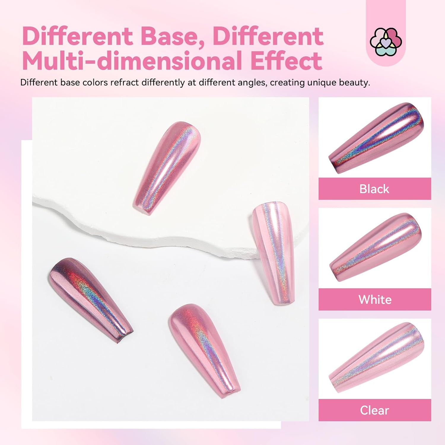 Saviland Set di polveri per unghie cromate - Polvere per unghie cromata laser rosa Effetto specchio Laser Nail Art, Polvere decorativa per manicure con glitter per unghie con bastoncini di spugna, Polvere glitter per unghie Salone per unghie