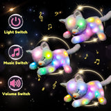 Gatto di Peluche Musicale a LED, Giocattolo Cantante Leggero, Mamma Gatta con 3 Gattini nella Pancia, Ninna Nanna Animata, Giocattolo Rilassante per Mamme, Bambini, Bambine, Arcobaleno, 45 cm