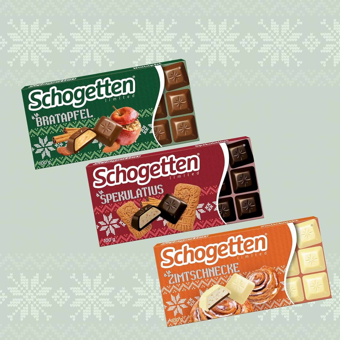 Schogetten Edizione invernale con mele mature I Tavoletta di cioccolato 100g I con cioccolato al latte e in comodi pezzi singoli