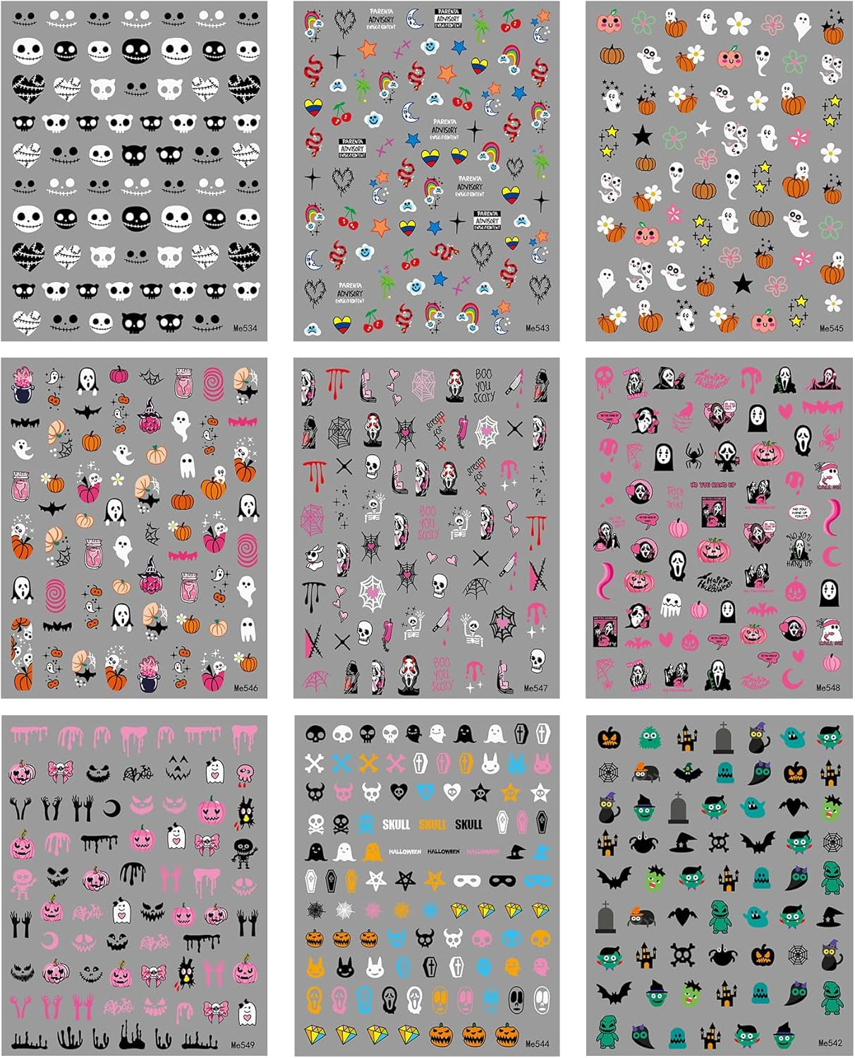 JMEOWIO Adesivo per unghie Halloween 9 Blatt Nail Art Sticker Adesivo per unghie Decorazione per decorazioni Decorazioni per unghie