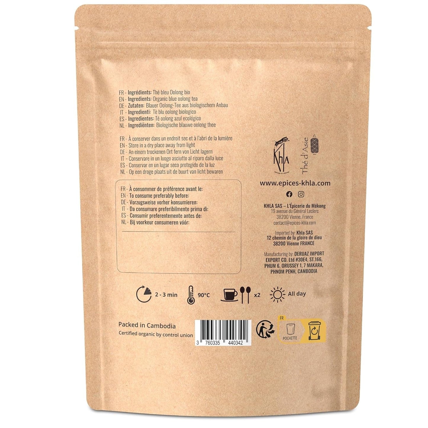 Khla - Tè Oolong Bio 100 G - Tè Blu - Tè Sfuso Naturale - Tè Asiatico Biologico - Sfuso e Tagliato - Tè alle Erbe e Infuso - Dalla Cina