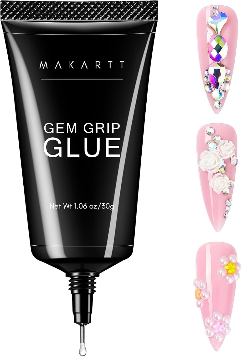 Makartt Gel adesivo per strass - Set di colla UV per unghie da 15 ml con ciondoli per unghie rosa Cuore Cerchio Gioielli per unghie e accessori per design delle unghie per manicure domestica Regalo di San Valentino