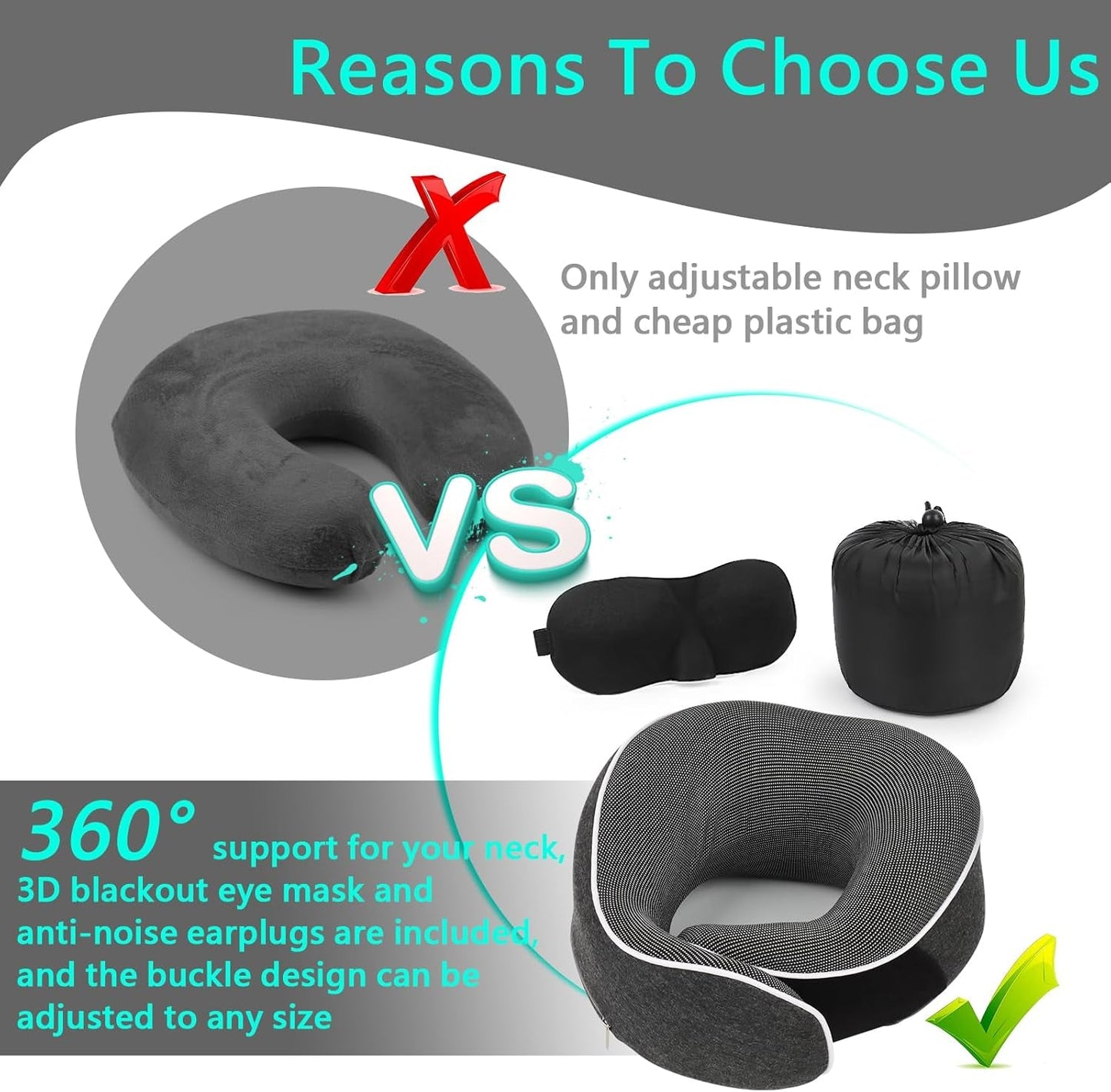 KILDOWS Cuscino per il collo dell'aereo, Cuscino da viaggio in memory foam, Cuscino da viaggio per l'aereo con maschera per gli occhi e tappi per le orecchie, Cuscino per il collo ortopedico, Ideale per viaggiare in aereo, macchina, treno Cuscini ortopedici cervicali Naty Shop