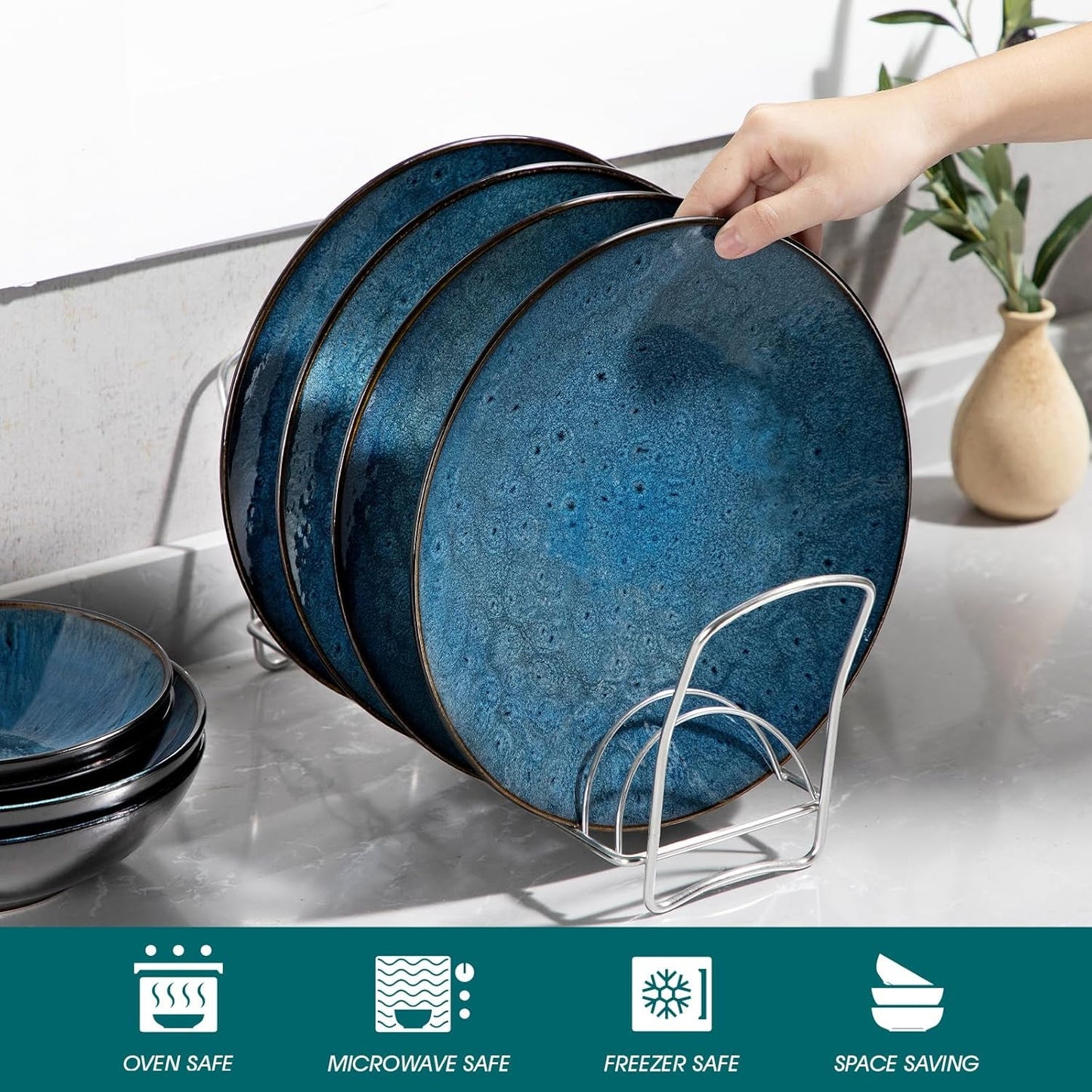 Set di stoviglie per 4 persone Vancasso BUBBLE Set combinato in gres da 16 pezzi Il set di stoviglie in stile vintage include ciotole, tazze da caffè, piatti da dessert e piatti per 4/8/12