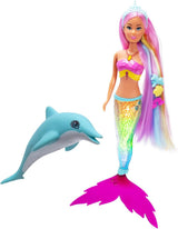 Simba Steffi Love Sirena Sirena con Funzione Luce Arcobaleno, Capelli Extra Lunghi, Figura di Delfino e Fermagli per Capelli, Altezza 39 cm, Funzione Try-Me, dai 3 anni in su