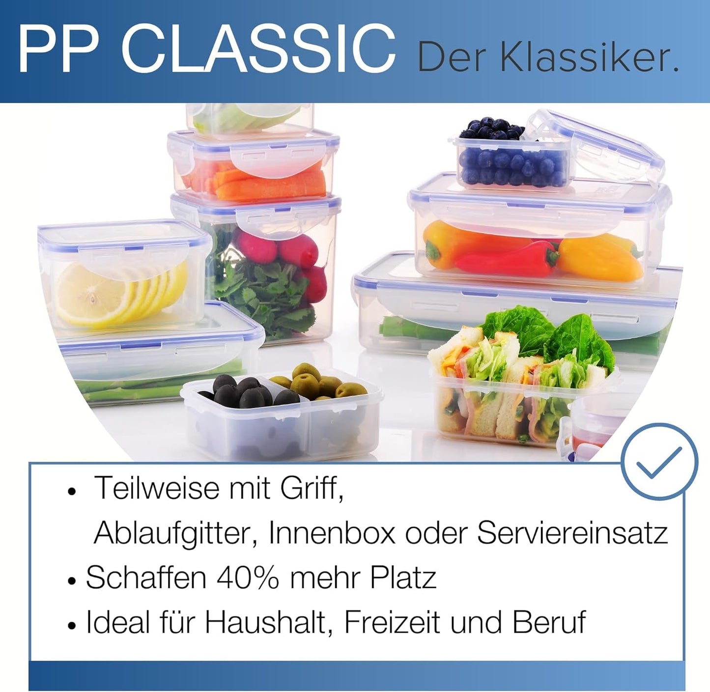 LocknLock PP Classic barattoli per la conservazione degli alimenti set 5 pezzi | 180 ml, 350 ml, 600 ml, 870 ml, 3,6 l | 100% a tenuta d'aria e acqua | senza BPA | organizer per congelatore e frigorifero | contenitori per alimenti Naty Shop lavabili in lavastoviglie e adatti al microonde