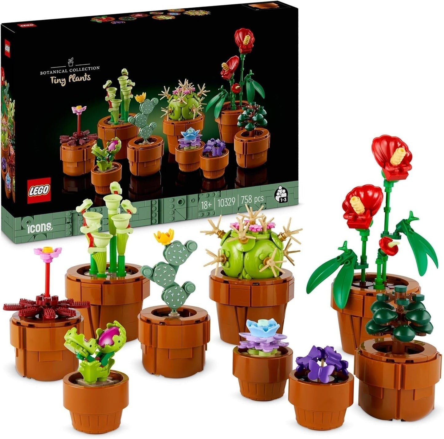 Mini piante LEGO Icons, 9 fiori artificiali costruibili, set da collezione botanico per adulti con vasi di terracotta costruibili, decorazioni per la casa, regalo per donne e uomini 10329 Set di costruzione Besuche den LEGO-Store Mini piante