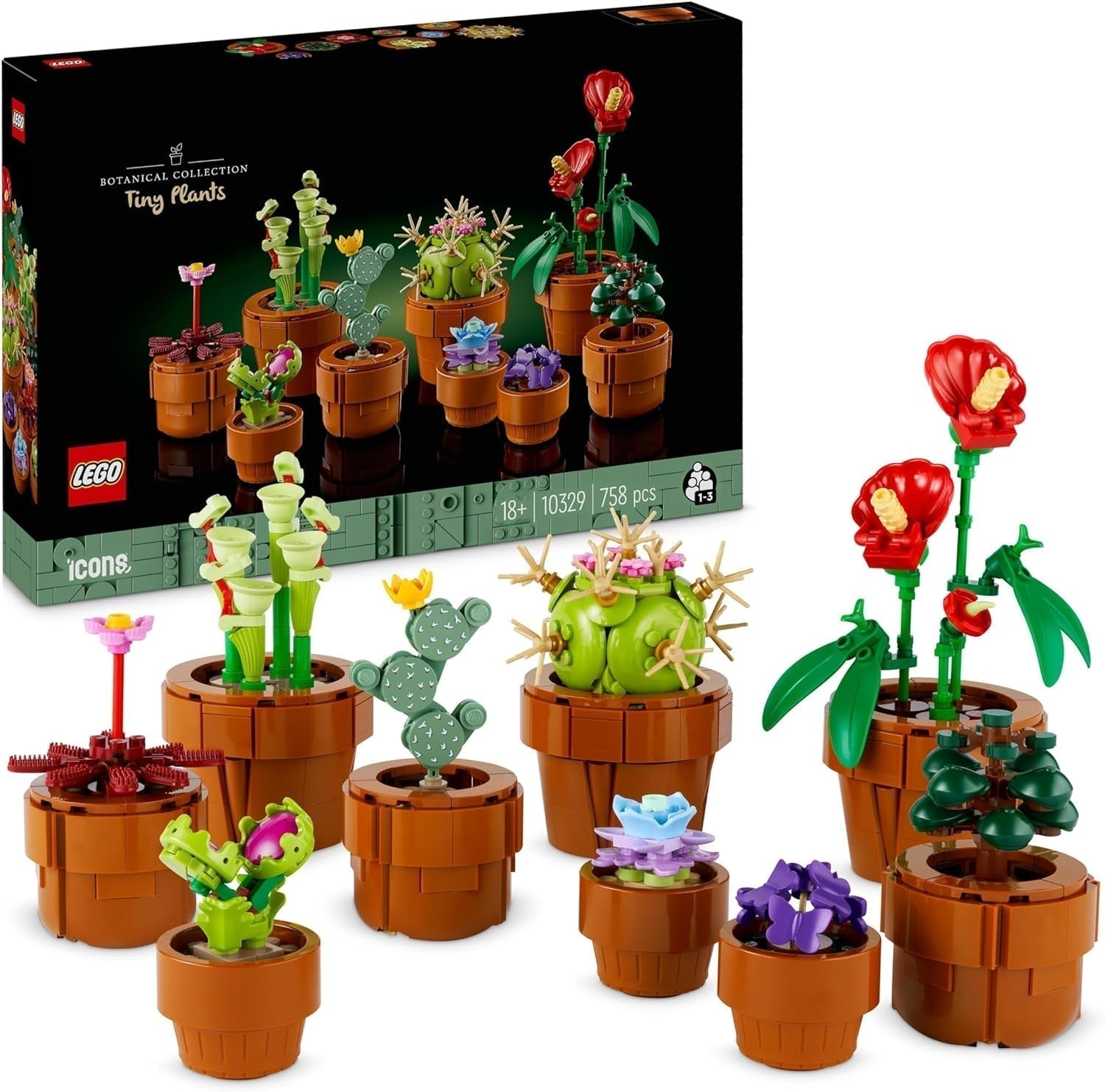 Mini piante LEGO Icons, 9 fiori artificiali costruibili, set da collezione botanico per adulti con vasi di terracotta costruibili, decorazioni per la casa, regalo per donne e uomini 10329 Set di costruzione Besuche den LEGO-Store Mini piante