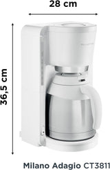 Caffettiera con filtro Rowenta CT3811 Adagio Milano | Con caraffa termica in acciaio inox | 10-15 tazze | Spegnimento automatico | Bianco/Acciaio inox