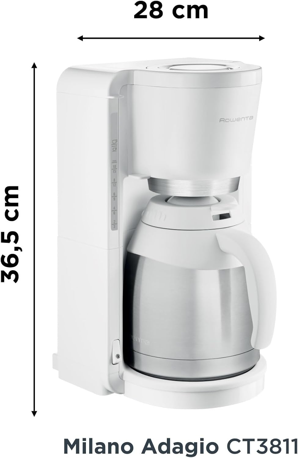 Caffettiera con filtro Rowenta CT3811 Adagio Milano | Con caraffa termica in acciaio inox | 10-15 tazze | Spegnimento automatico | Bianco/Acciaio inox