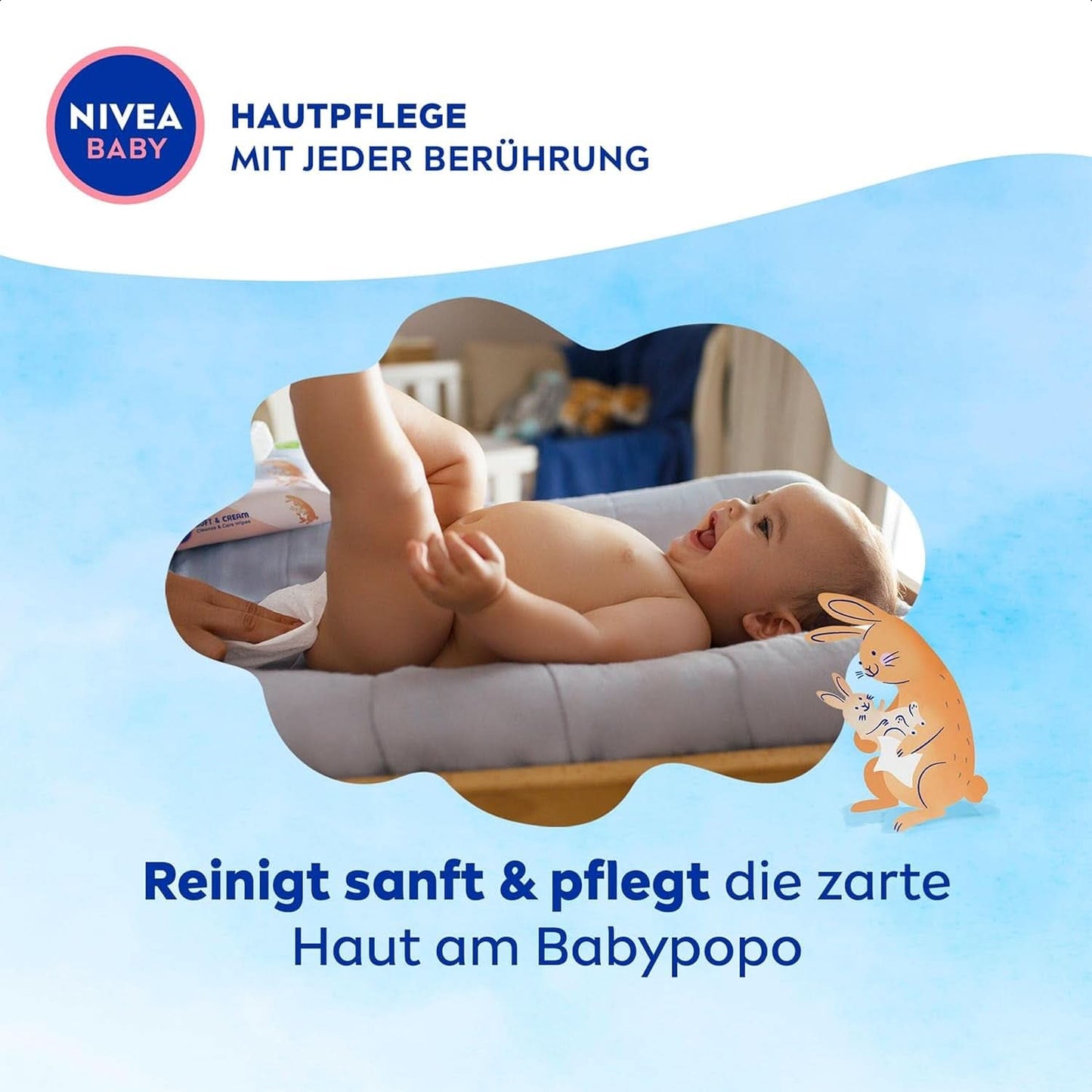 NIVEA BABY Soft & Cream Feuchttücher, Baby Feuchttücher Zur Sanften Reinigung Empfindlicher Babyhaut, Hypoallergene Feuchttücher Für Babies Mit Mandelöl und Vitaminen (4 X 57 Stück) Naty Shop