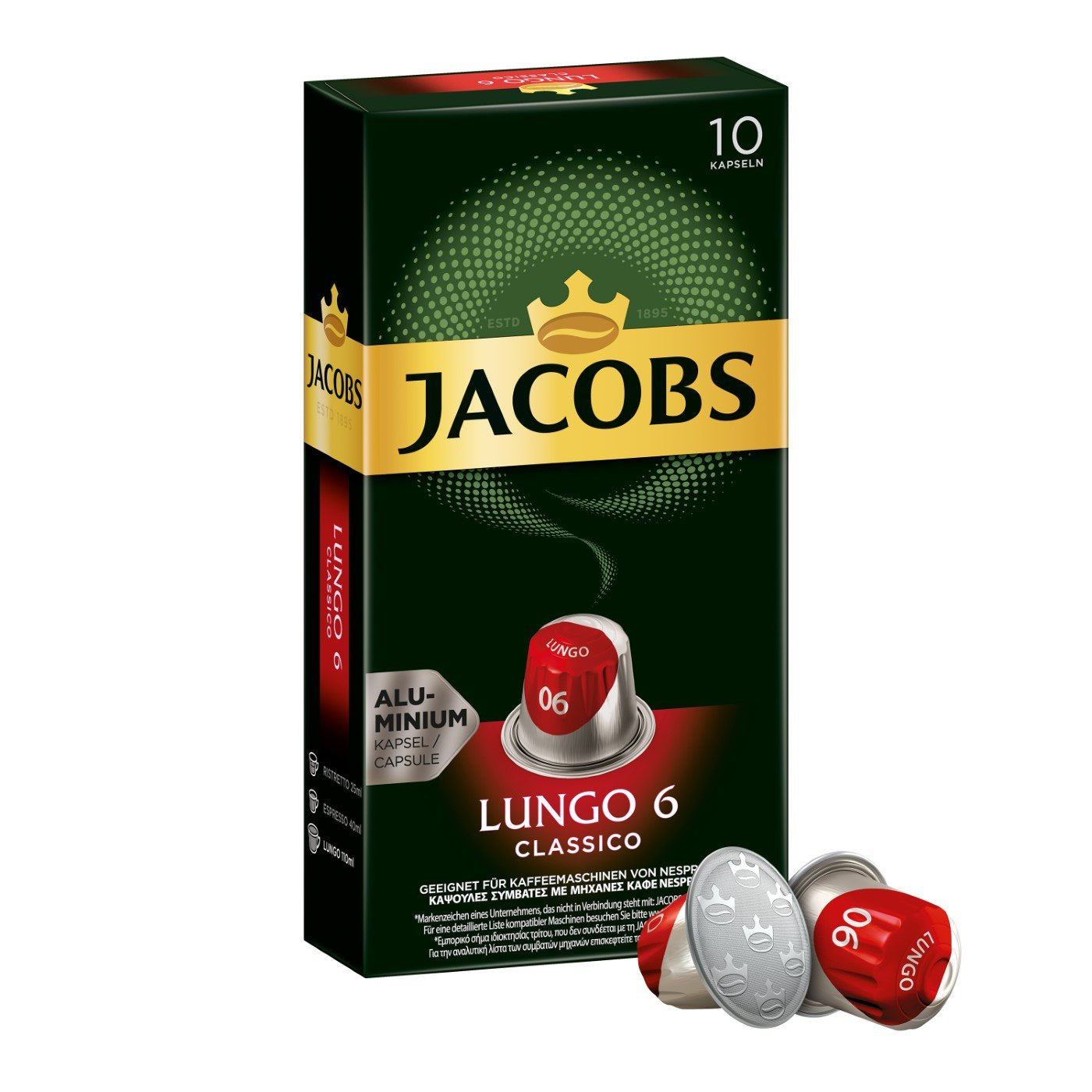 Jacobs Kapseln Lungo Intenso, Intensität 8 & Kapseln Lungo Classico, Intensität 6, 100 Nespresso®* compatibili Kaffeekapseln, 10er Pack, 10 x 10 Getränke