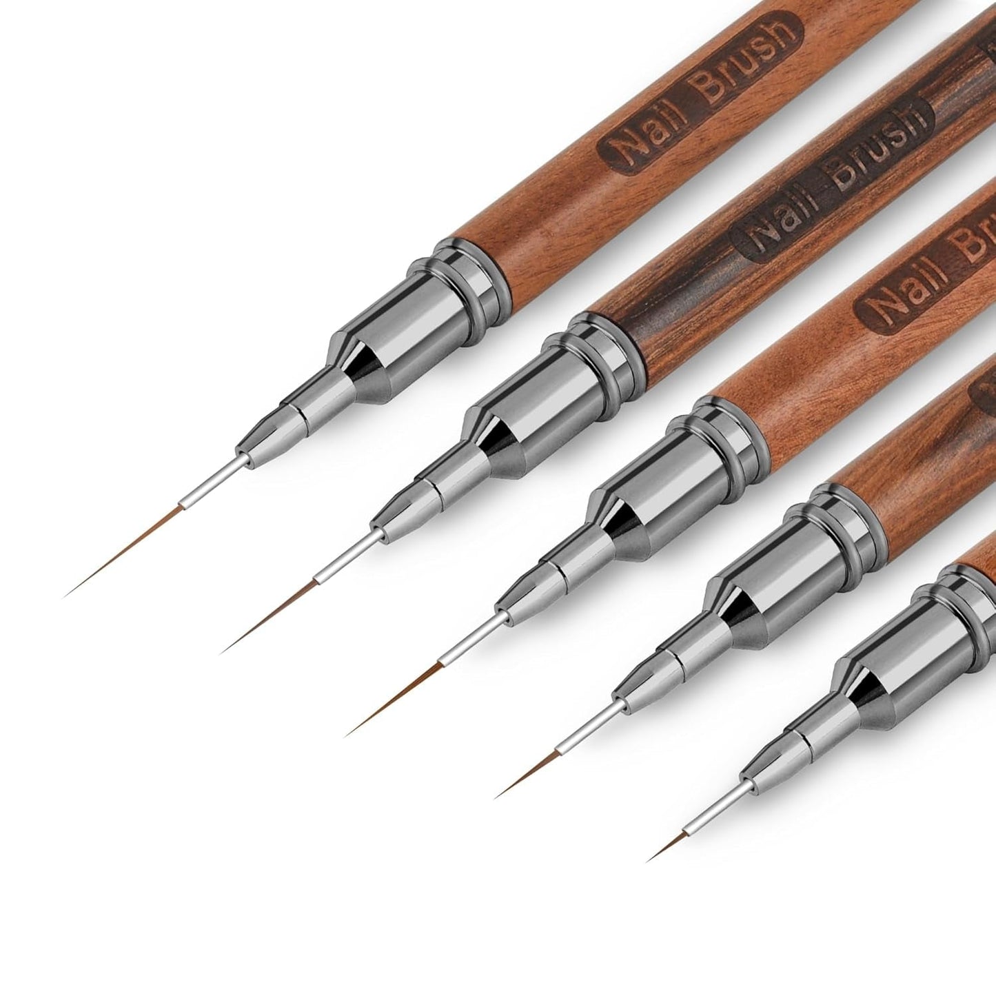 Pennelli per unghie, 5 pezzi Pennelli per contorno unghie, Set di pennelli per pittura, Strumento per disegnare la punta delle unghie per linee lunghe, Dettagli sottili, Disegno fine nelle dimensioni 6/9/12/15/18 mm, Nero