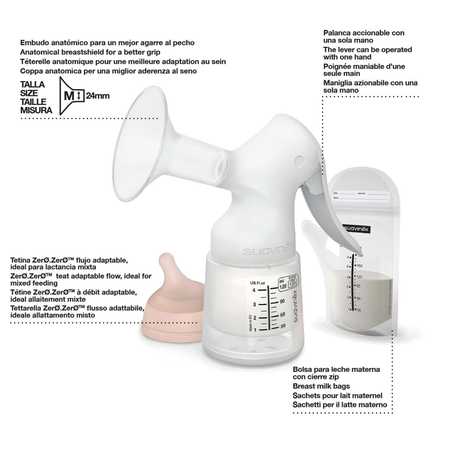 Suavinex, Tiralatte materno, 120 ml, con flusso regolabile Accessori Alimentazione e Allattamento Bebe Naty Shop
