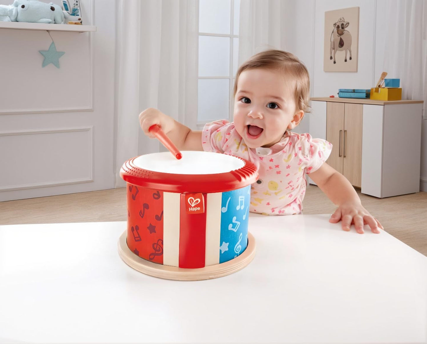 Tamburo di legno a doppia faccia Hape | giocattolo musicale per bambini piccoli Jucarii Bebe Naty Shop