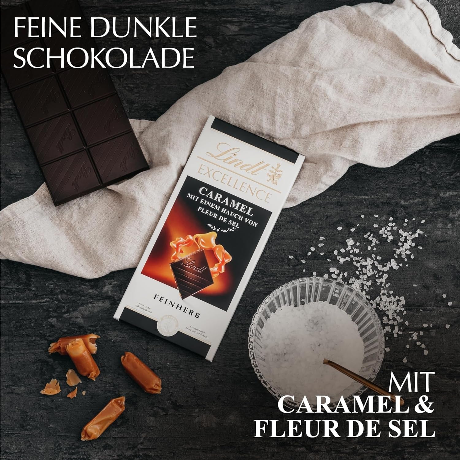 Lindt EXCELLENCE Caramello e Sale Marino - Cioccolato Fondente | Barretta 100g | Con Caramello e Sale Marino (Fleur de Sel) | Gusto intenso di cacao | Cioccolato fondente