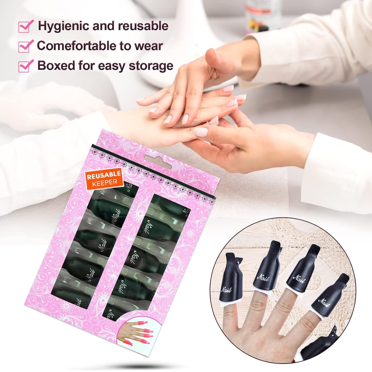 Hanyousheng Nagellackentferner Clips, Nagel Clips, 10 Stück Schwarz Nagelclips, Nagel Klammer, Nails Art ​Cappuccio in gel, Soak off Clip Cap UV Gel Poliermittel Entferner Wrap Nail Tool