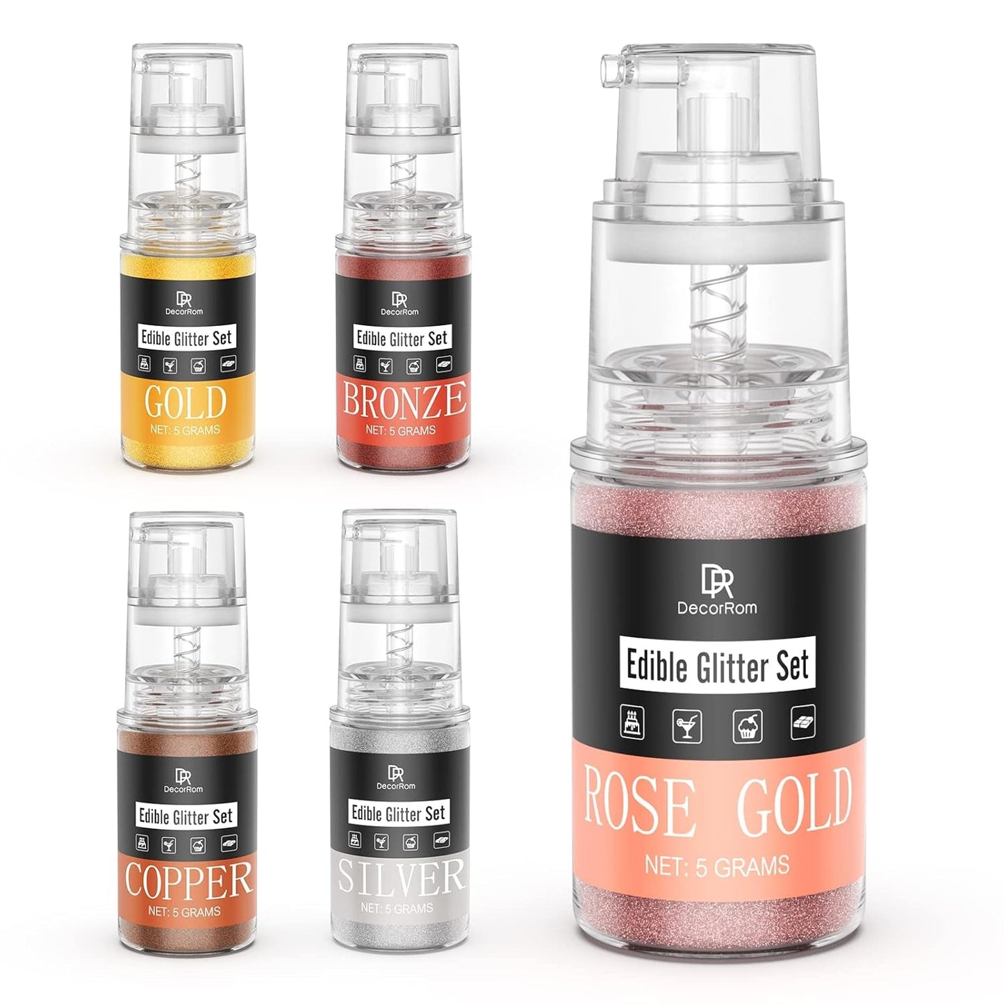 DecoRom, glitter commestibile, polvere, 10 grammi Glitter Naty Shop Set 5 colori