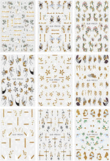 JMEOWIO Nagelsticker Blumen Glitzer 9 Blatt Nail Art Sticker Selbstklebend Nagelaufkleber Frühling Sommer Blumen Dekoration Nageldesign Zubehör