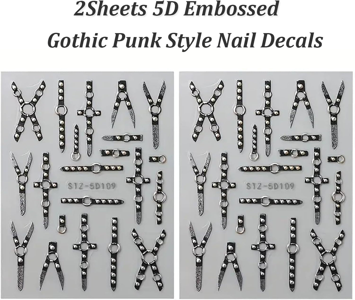 2PCS 5D gotico punk adesivo per unghie in rilievo, adesivo per unghie autoadesivo croce e forma a X adesivi per Halloween, decorazioni per unghie per unghie artistiche da donna