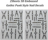 2PCS 5D gotico punk adesivo per unghie in rilievo, adesivo per unghie autoadesivo croce e forma a X adesivi per Halloween, decorazioni per unghie per unghie artistiche da donna