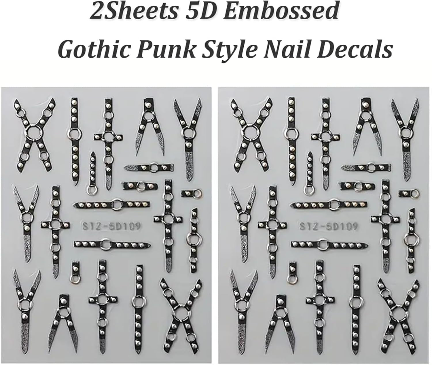 2PCS 5D gotico punk adesivo per unghie in rilievo, adesivo per unghie autoadesivo croce e forma a X adesivi per Halloween, decorazioni per unghie per unghie artistiche da donna