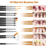 MELLIEX 45 Stück Nail Art Dekoration Zubehör Set, Nägel Pinsel Strasssteine ​​​​Glitzer Goldfolie Nageldesign Dotted Pen Streifenband Für Nagelkunst Maniküre Set