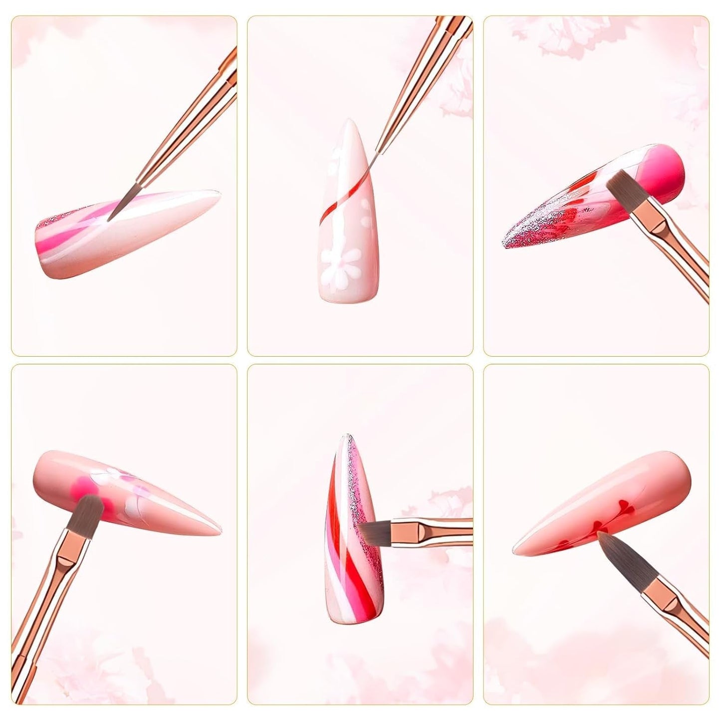 6 pennelli per unghie con cappuccio Gel UV per unghie Pennello per unghie acrilico Pennello per gel per unghie Set parziale di pennelli per nail art