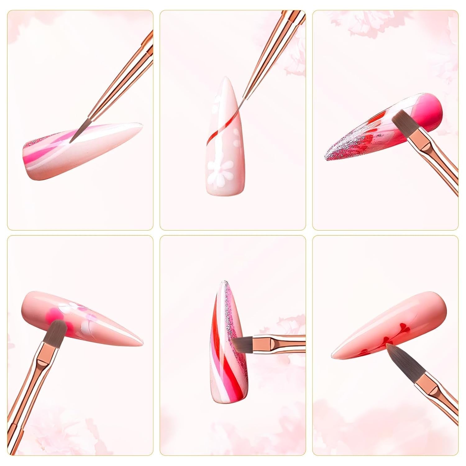 6 pennelli per unghie con cappuccio Gel UV per unghie Pennello per unghie acrilico Pennello per gel per unghie Set parziale di pennelli per nail art