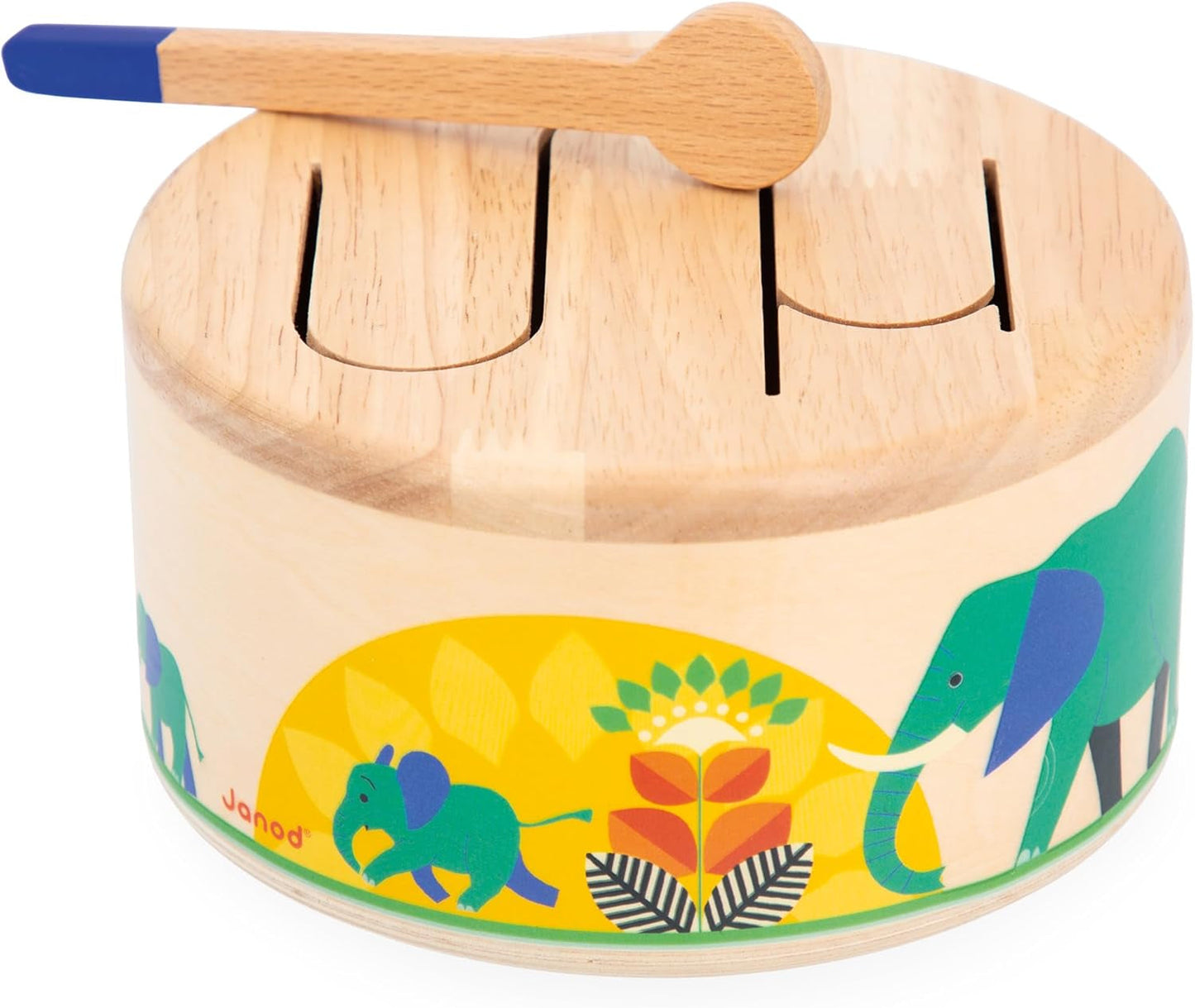 Janod - Gioia Drum - Tamburo in legno + tamburo FSC - Giochi di ruolo e prima educazione musicale - Acquerello - Dai 18 mesi, J07650 Bebe Toys Naty Shop