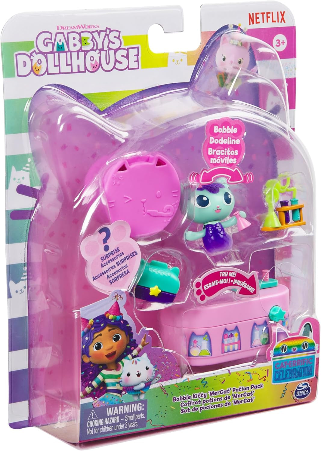DREAMWORKS GABBY DOLLS HOUSE - Pacchetto mobili Meerkätzchen Bobble Kitty, figura di gatto con mobili e accessori per casa delle bambole, dai 3 anni in su