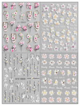 JMEOWIO 3D Nagelsticker Frühling Blume Nail Art Sticker Selbstklebend Nagelaufkleber 5D Stereoscopic Blumen Dekoration Nageldesign Zubehör 4 Blatt