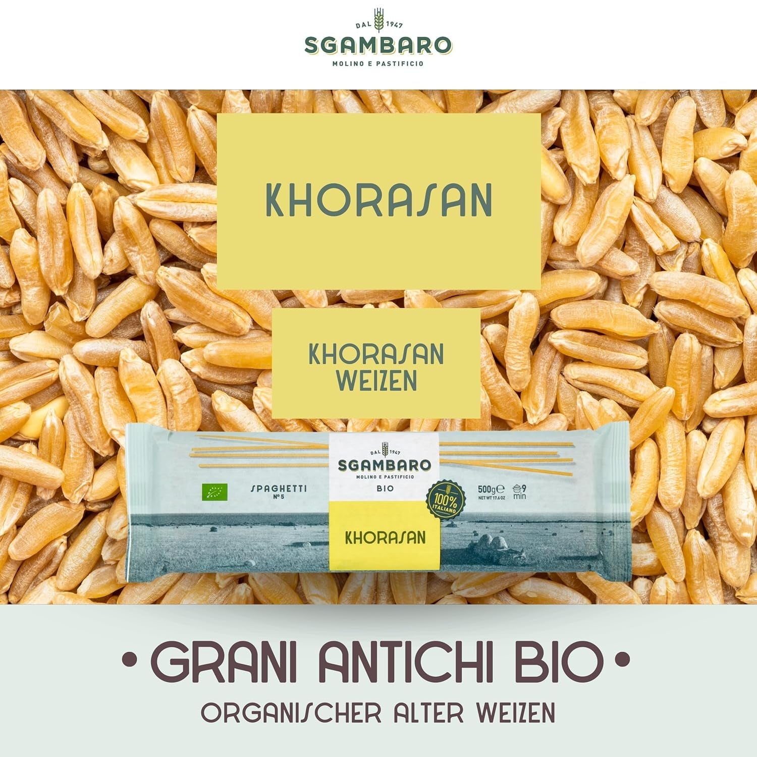 Spaghetti Biologici n. 5 - 500g di grano Khorasan – Grano antico, ricco di proteine, coltivato 100% italiano – Versatile in cucina e ricco di nutrienti