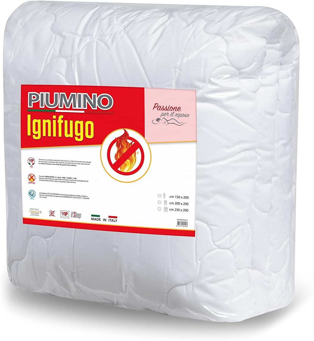 V.I.P. Piumino invernale Very Important Pillow Down, omologato classe 1, 100% poliestere, silicone, cartone, 155 X 205 cm, taglia 300, bianco Trapunte e Piumini Naty Shop