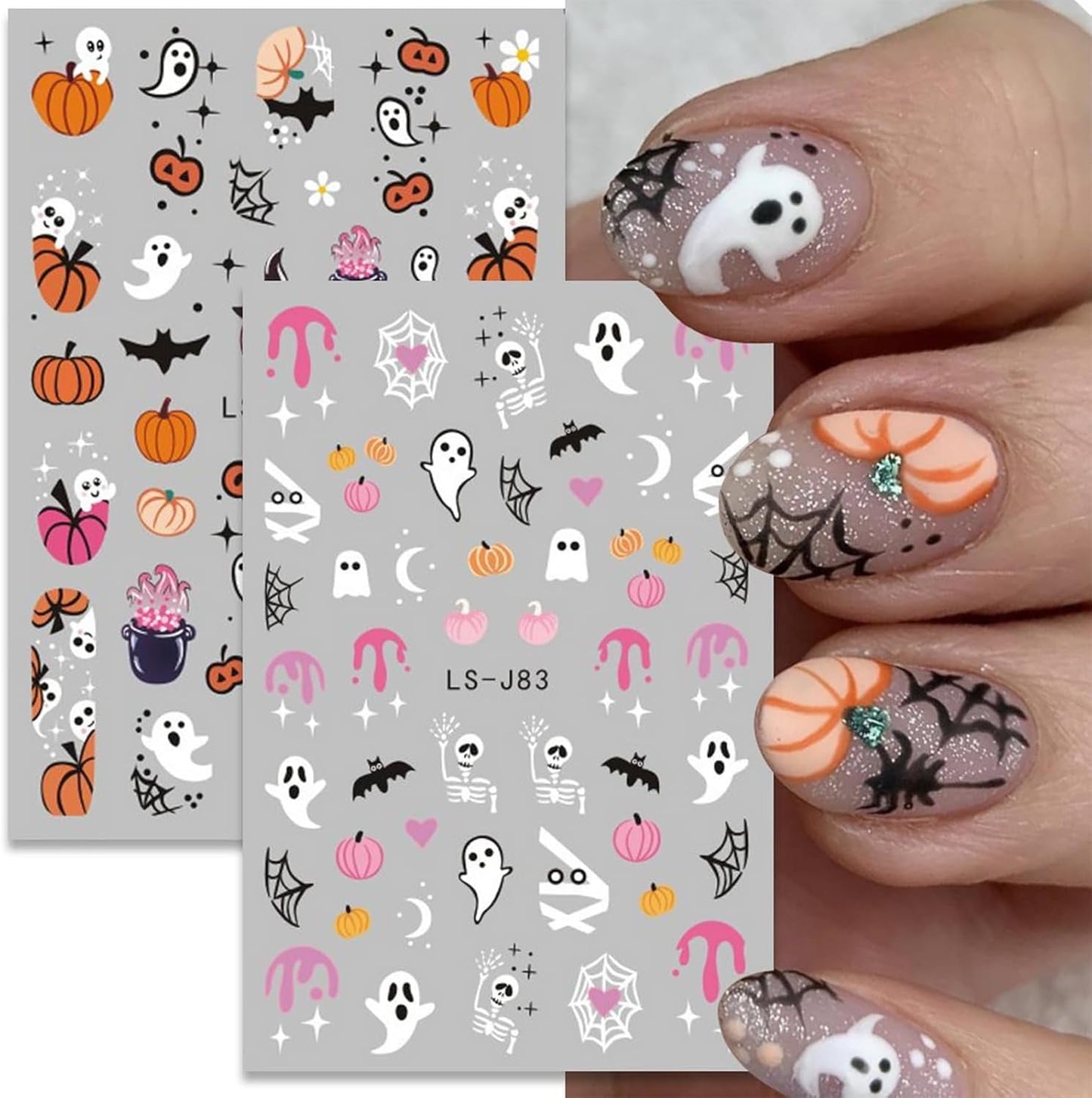 Nagelsticker Halloween, 8 Blätter Halloween Nagelsticker, Kürbis Nail Sticker, Nail Art, Nagel Charms, Nagel Zubehör, Nageldesign, Natale (tipo A)