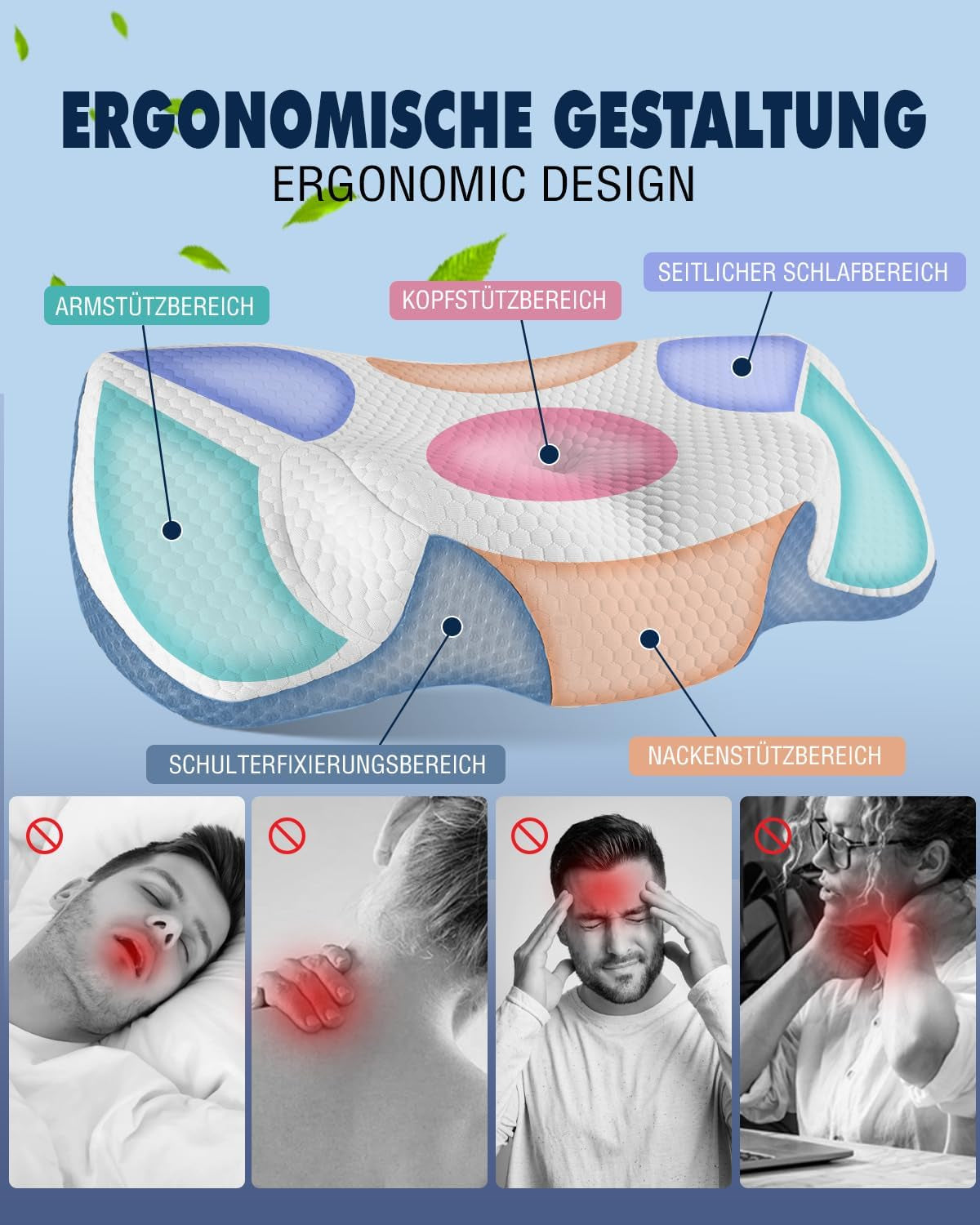 Cuscino per il collo Cuscino ortopedico per dolori al collo Cuscino in memory foam Cuscino ergonomico per un supporto ottimale Cuscino di supporto per il collo per supporti laterali per schiena e addominali Cuscini ortopedici cervicali Naty Shop