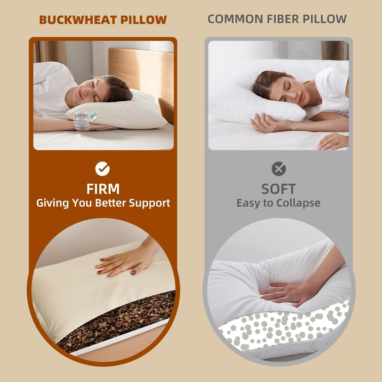 LOFE Cuscino per Dormire in Grano Saraceno Biologico 14"X 20" Regolabile Traspirante per il Sonno Fresco Supporto cervicale per chi dorme sulla schiena e sul fianco (scafi di grano saraceno tartaro) Naty Shop Cuscini Standard