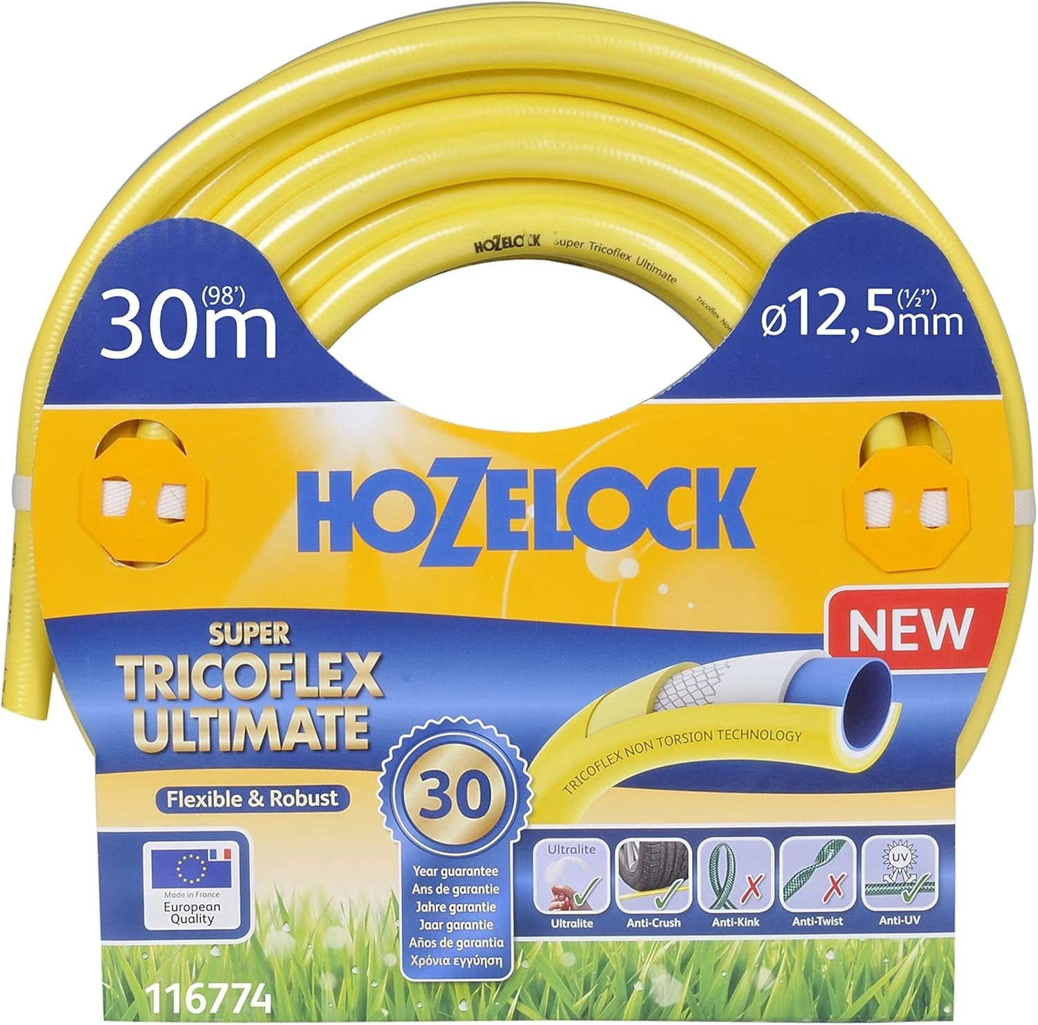HOZELOCK - Tubo Super Tricoflex Ultimate Ø 12,5 mm (1/2") 30 m: tubo da giardino leggero, robusto e dimensionalmente stabile con tecnologie "TNT Non Torsion" e "Soft&Flex", 40% PVC riciclato [116774]