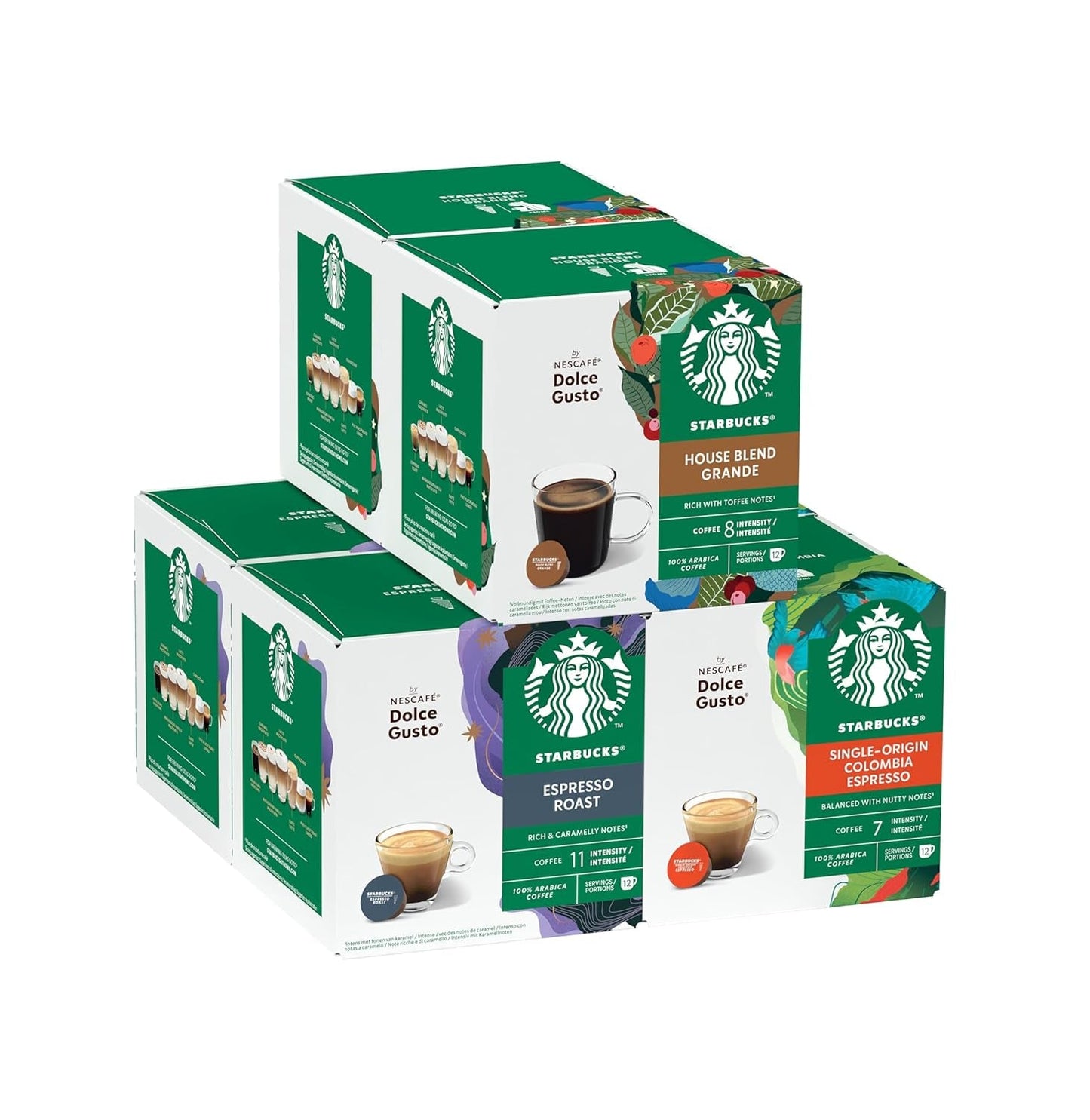 STARBUCKS Probierset, Espresso-Varianten di Nescafé Dolce Gusto Kaffeekapseln 6 x 12 (72 Kapseln) - Exklusiv bei Amazon