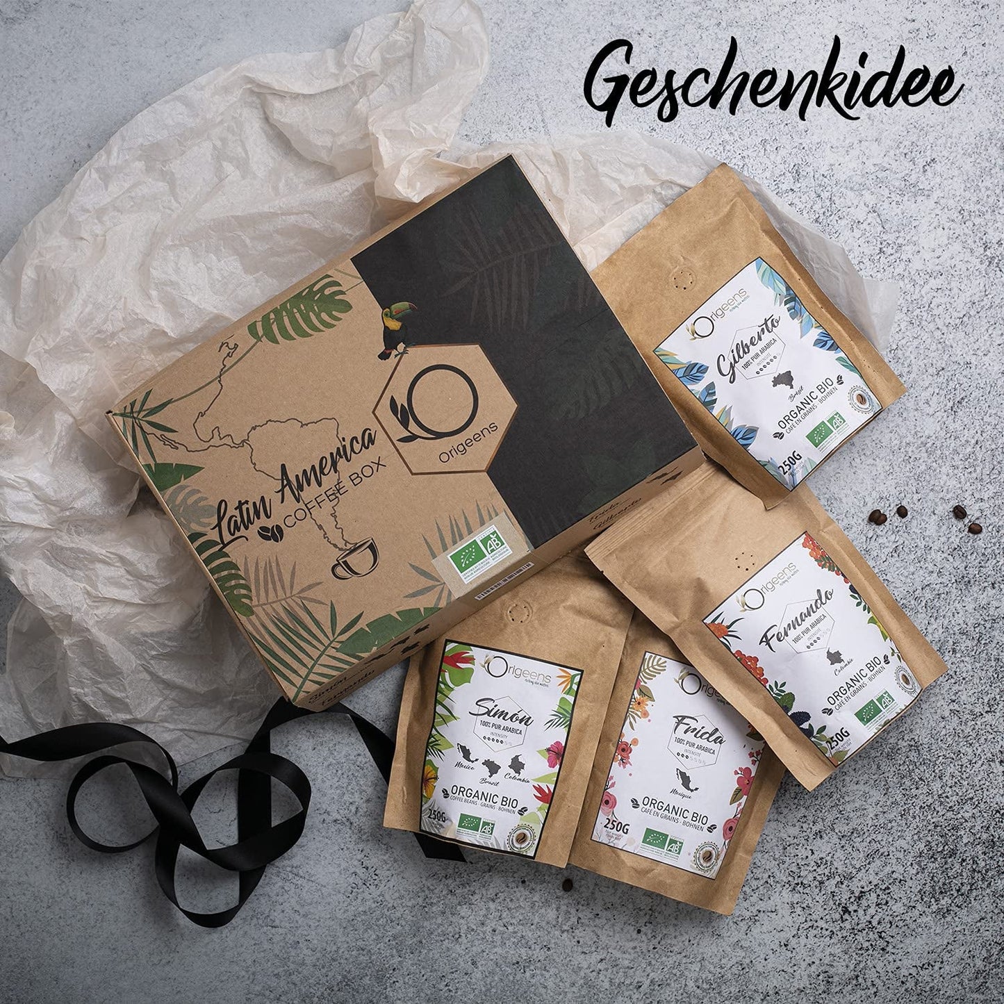 ORIGEENS Bio Kaffeebohnen Probierset 1kg | Premium Bio Arabica Kaffee Ganze Bohnen Set 4x250g | Röstung tradizionale | Kaffee Geschenkset